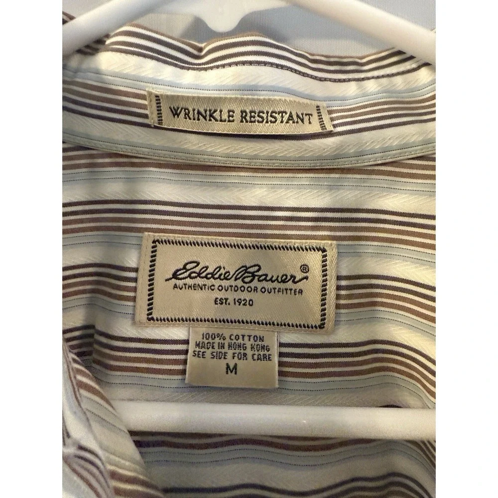 Vintage Eddie Bauer Button Shirt‎ Brown Blue Stripe Grandpa Dad M 22